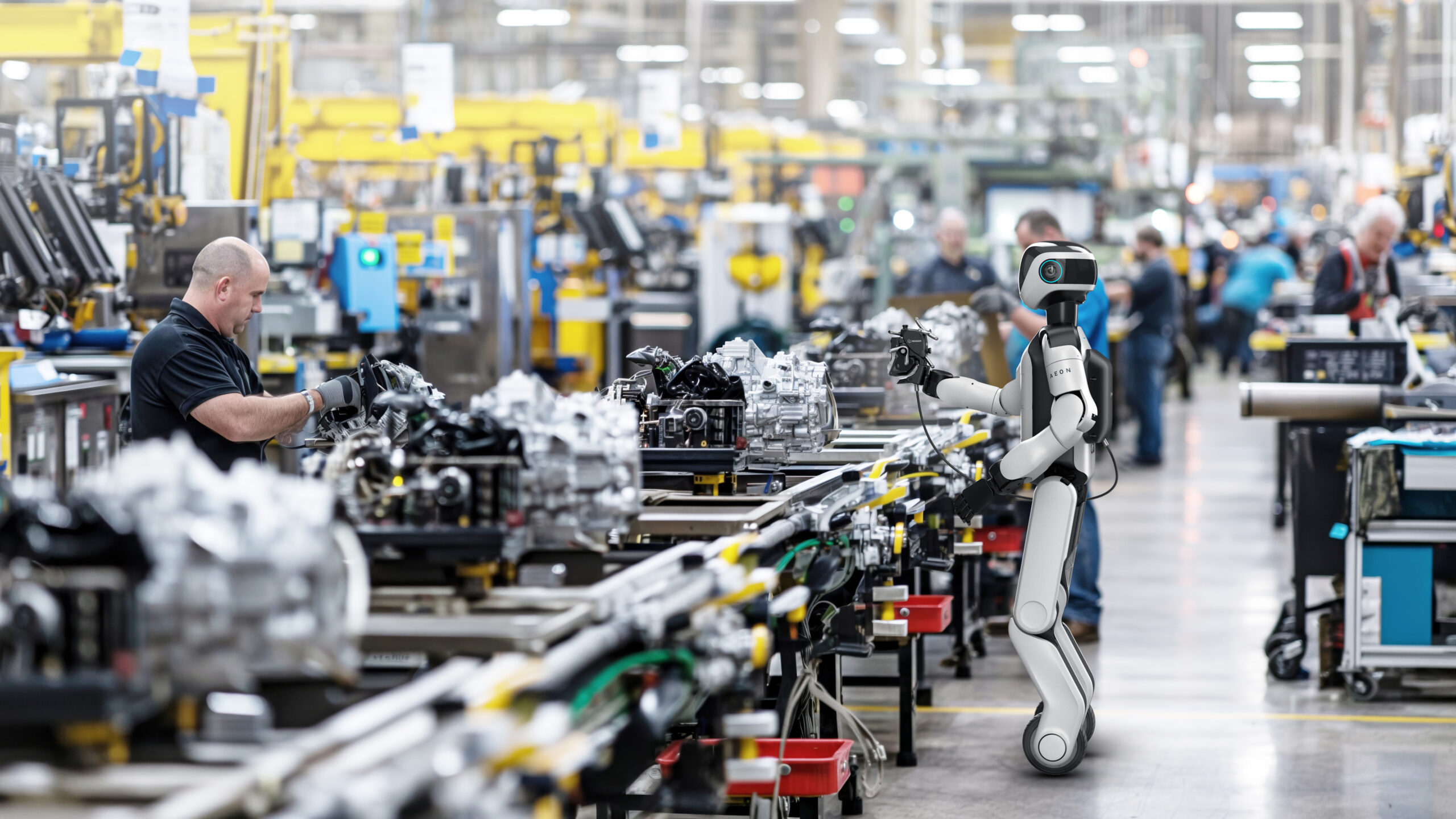 AEON robot working in a manufacturing facility alongside other humans