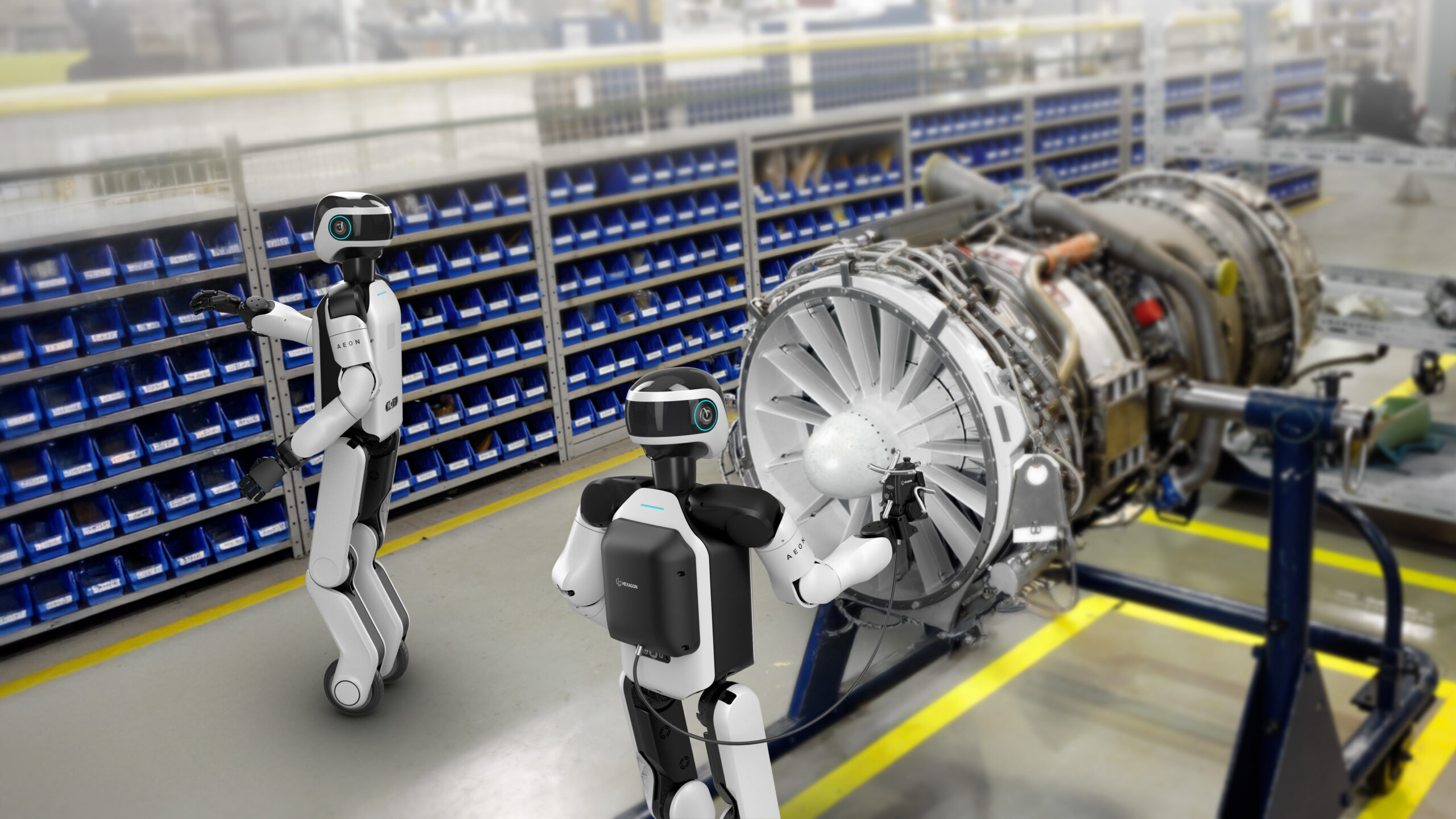 AEON robots working in an aerospace manufacturing facility
